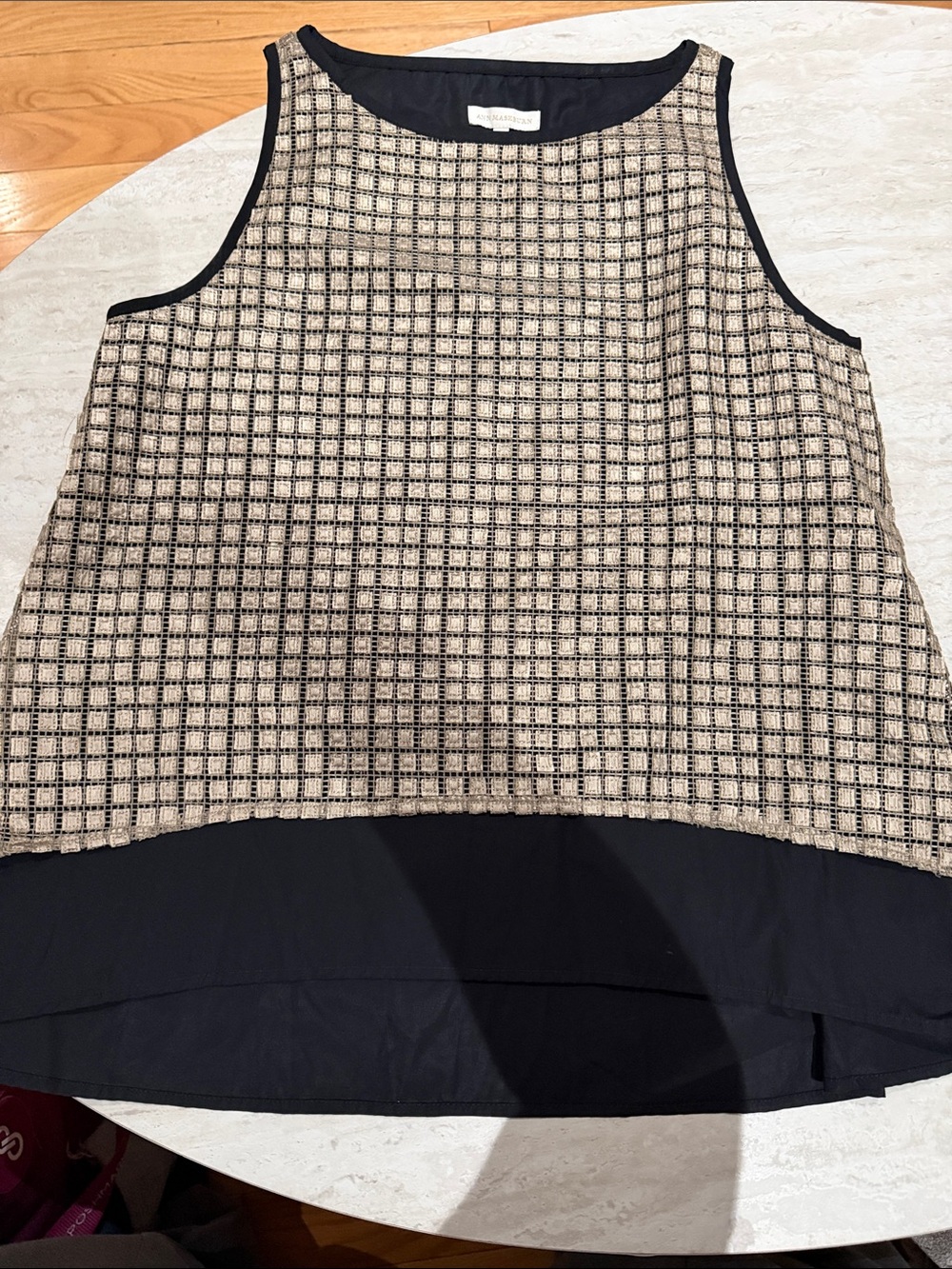 ANN MASHBURN Black and Cream Tweed Overlay Sleeveless Tank